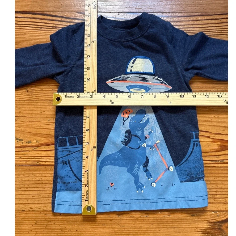 Carter's Graphic Tee Kids Blue‎ Excellent UFO Dinosaur Scooter SIZE 2T